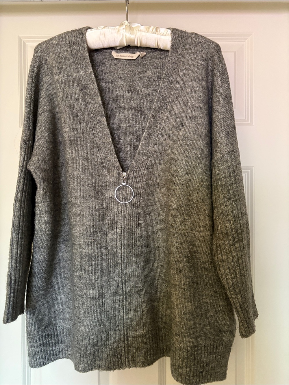 Soft Surroundings Heather Gray Zip V-Neck Sweater